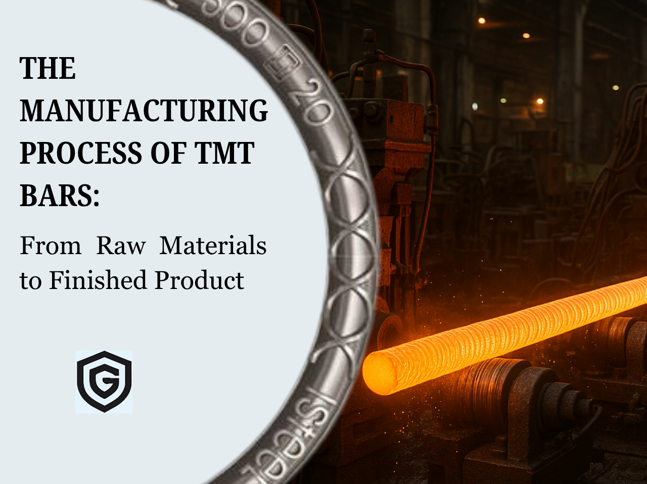 The manufacturing process of TMT bars: From raw materials to finished product, showing the shaping of steel bars in the factory
